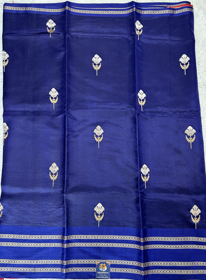 Raw Mango or Pooniya Silk Saree Navy Blue Colored Complemented With a Zari Gap Border - Sampradaya Designer Studio