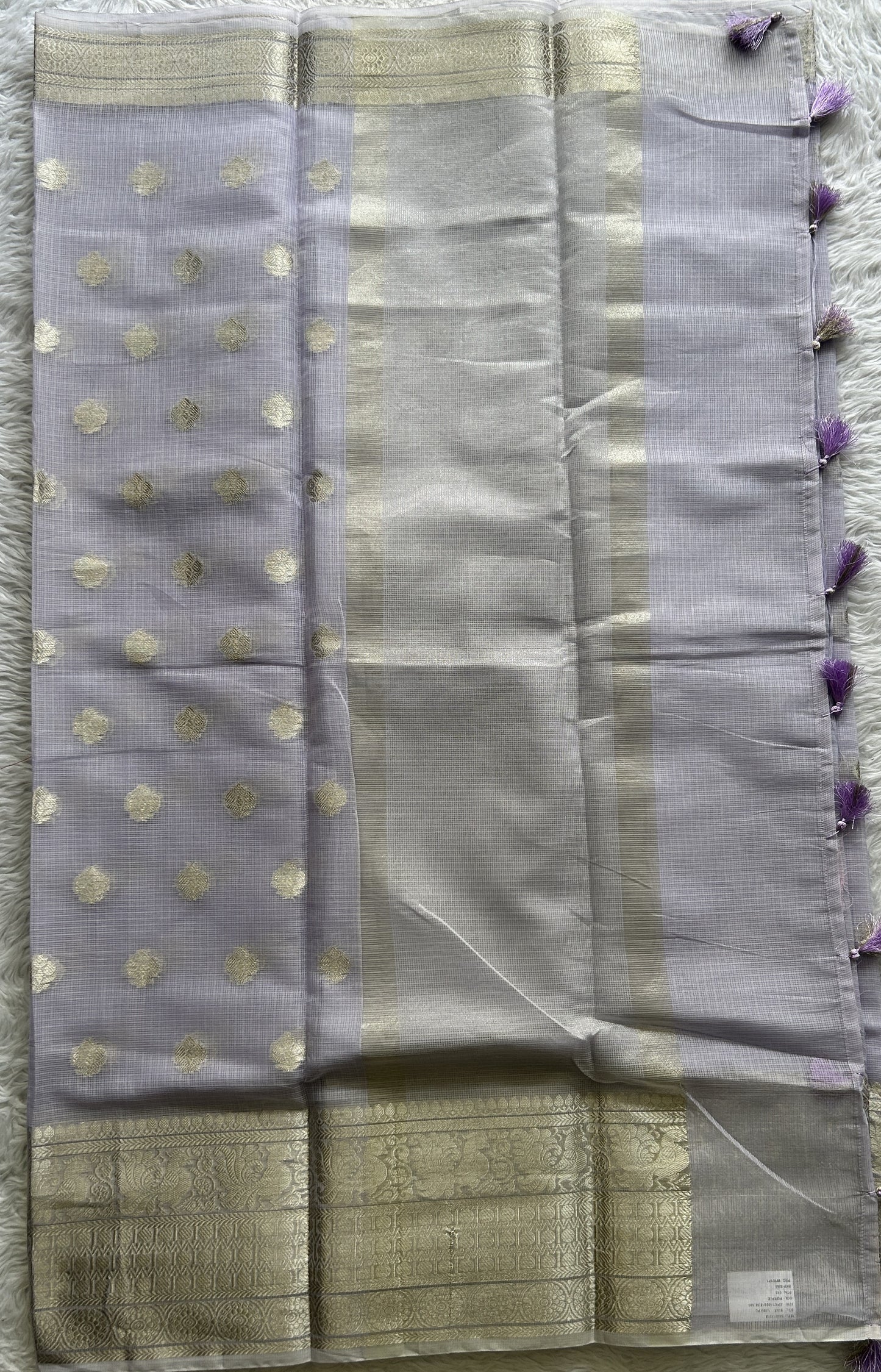 Silk kota Saree Light Lavender colored Complemented with a Zari Border. - Sampradaya Designer Studio