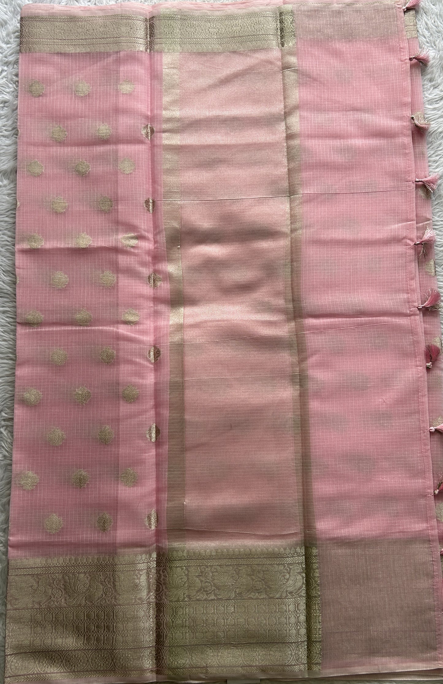 Silk kota Saree Light Pink colored Complemented with a Zari Border. - Sampradaya Designer Studio