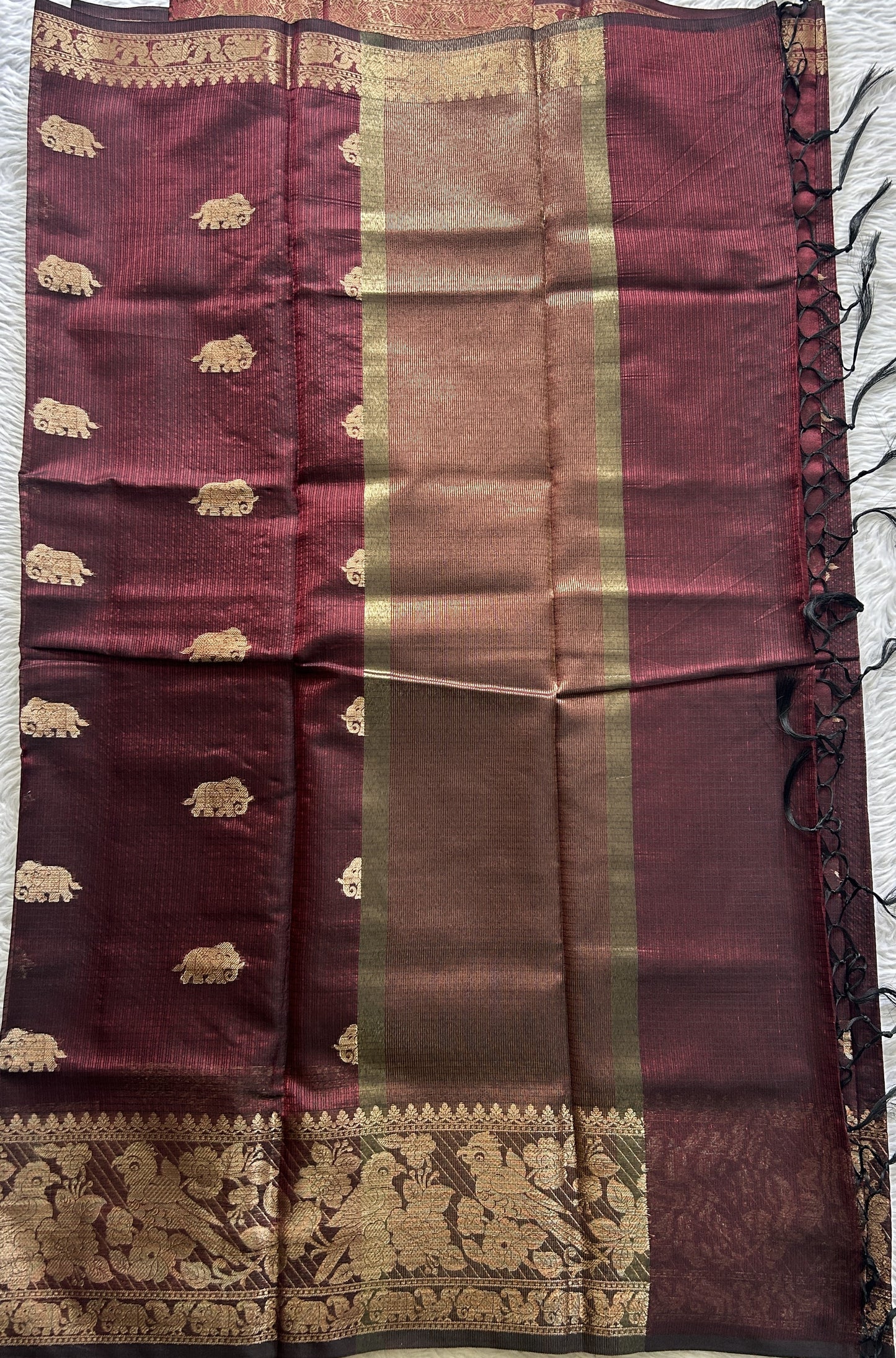 Silk kota Saree Dark Maroon colored Complemented with a Zari Border. - Sampradaya Designer Studio