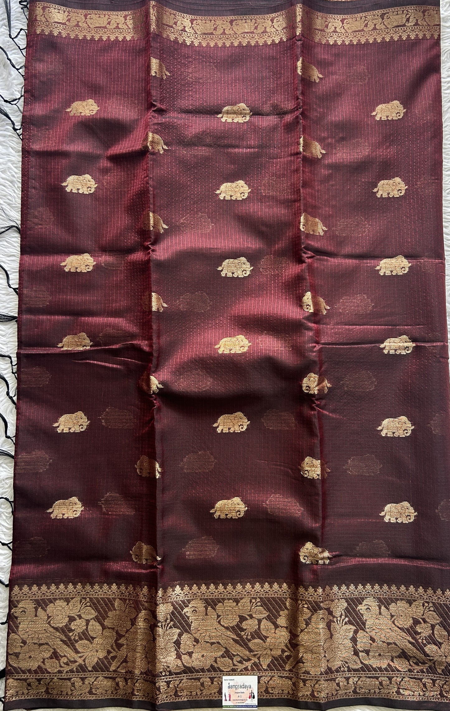 Silk kota Saree Dark Maroon colored Complemented with a Zari Border. - Sampradaya Designer Studio