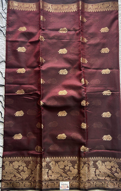 Silk kota Saree Dark Maroon colored Complemented with a Zari Border. - Sampradaya Designer Studio