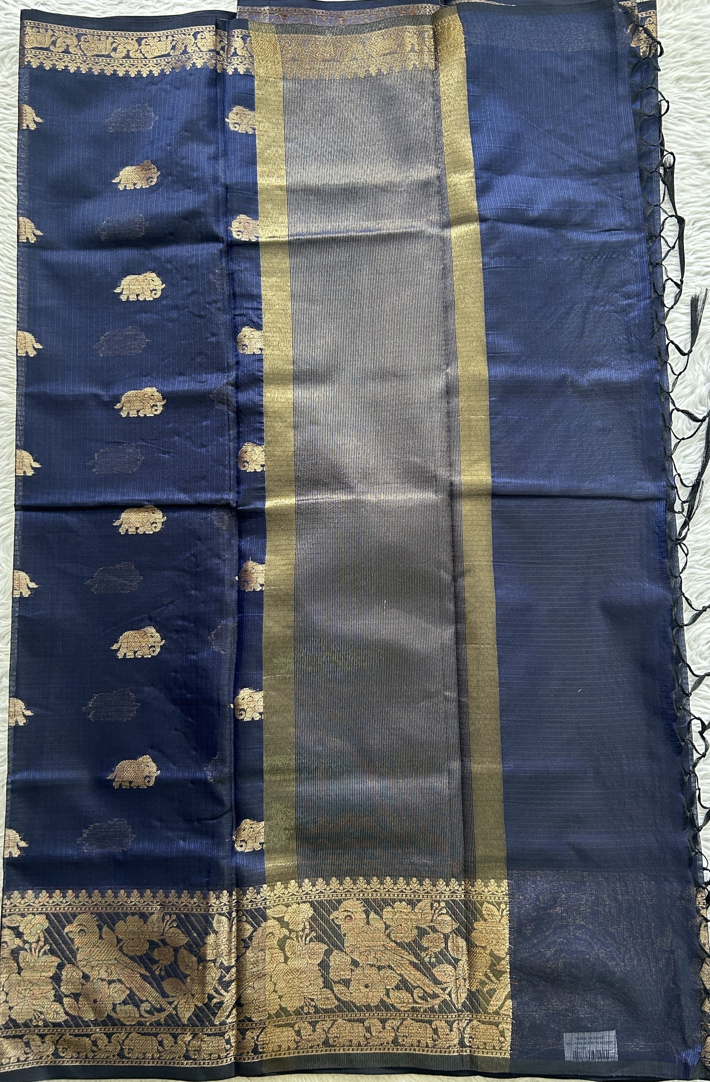 Silk kota Saree Ink Blue colored Complemented with a Zari Border. - Sampradaya Designer Studio