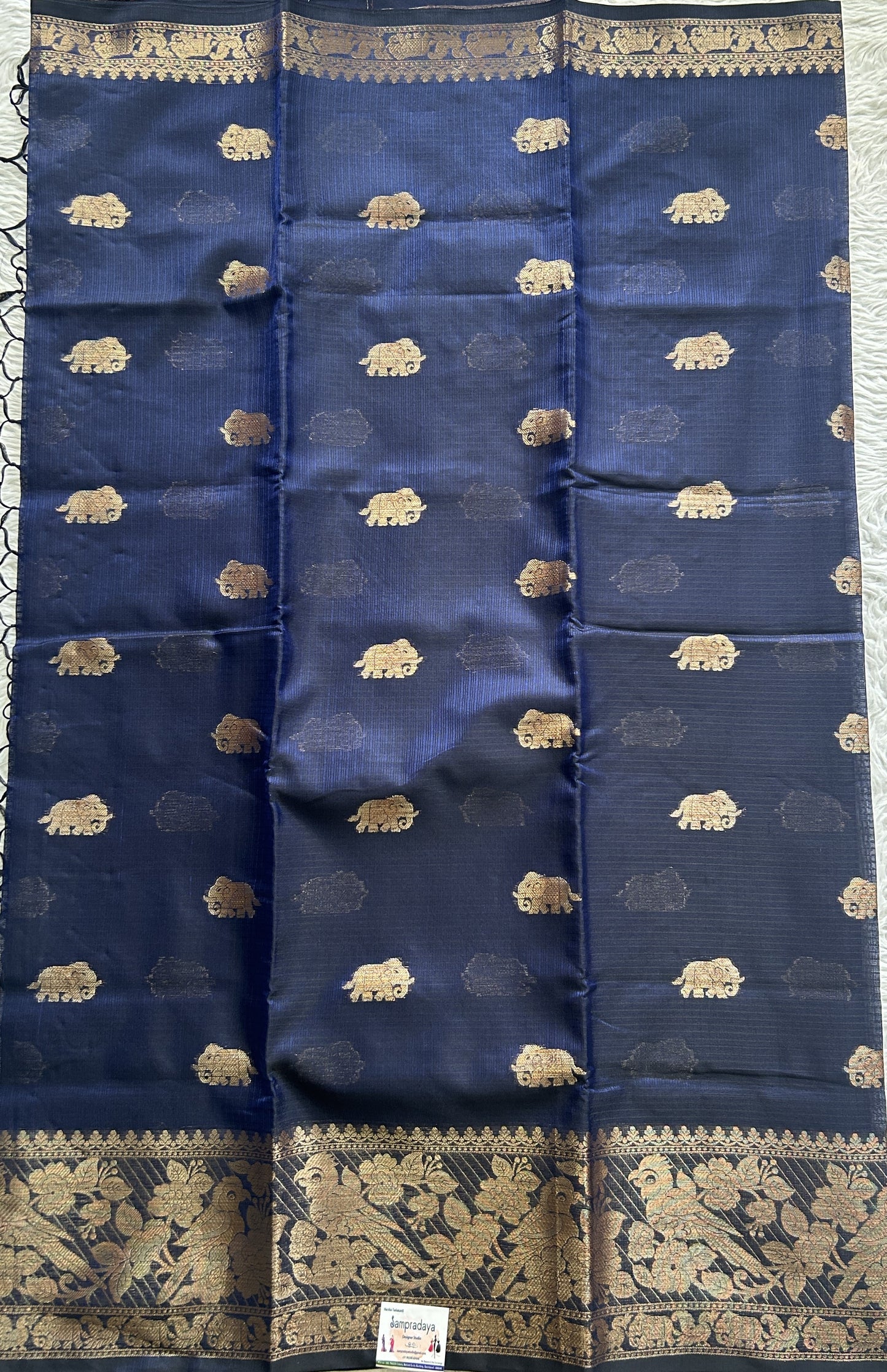 Silk kota Saree Ink Blue colored Complemented with a Zari Border. - Sampradaya Designer Studio