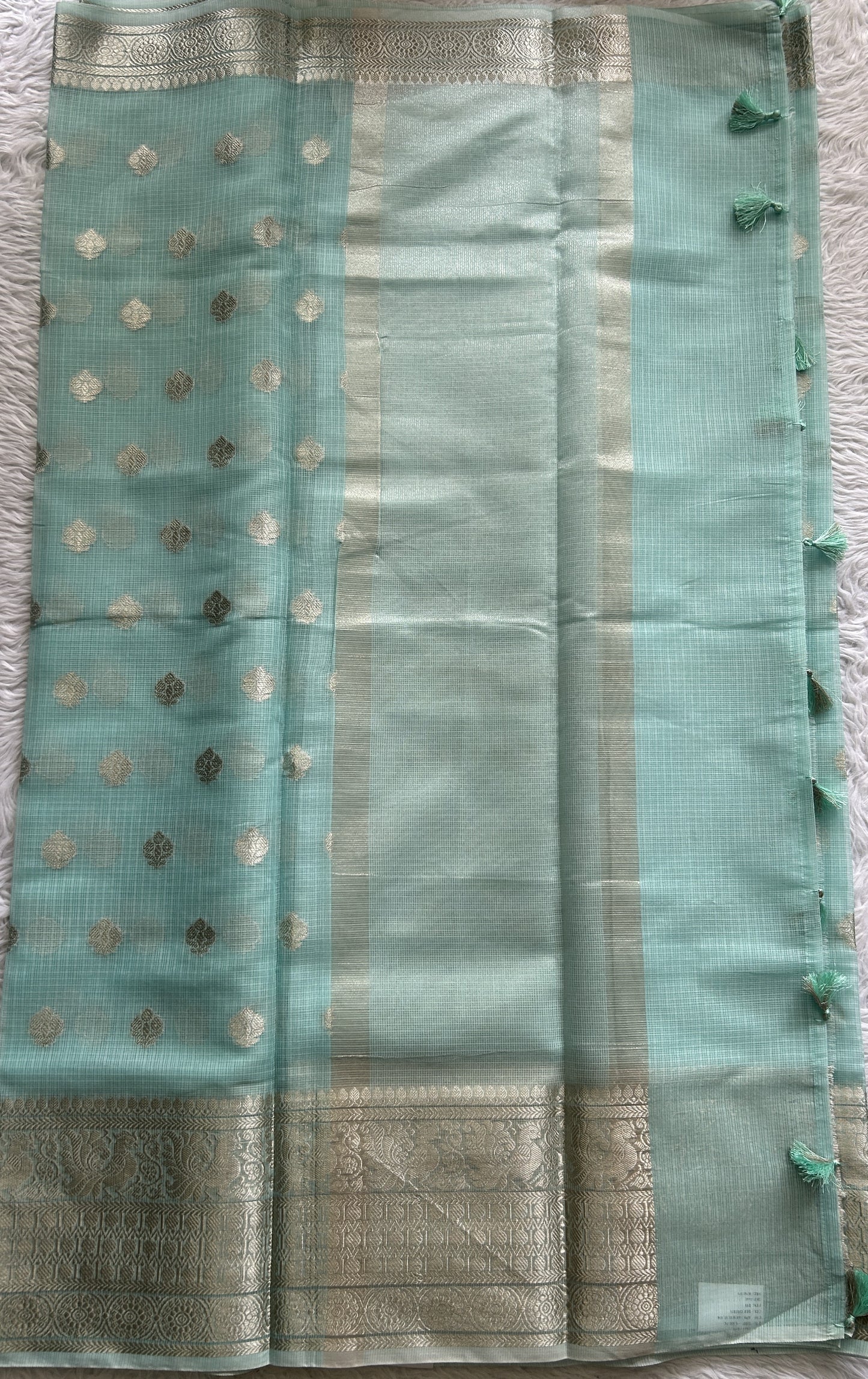 Silk kota Saree Sea Blue colored Complemented with a Zari Border. - Sampradaya Designer Studio