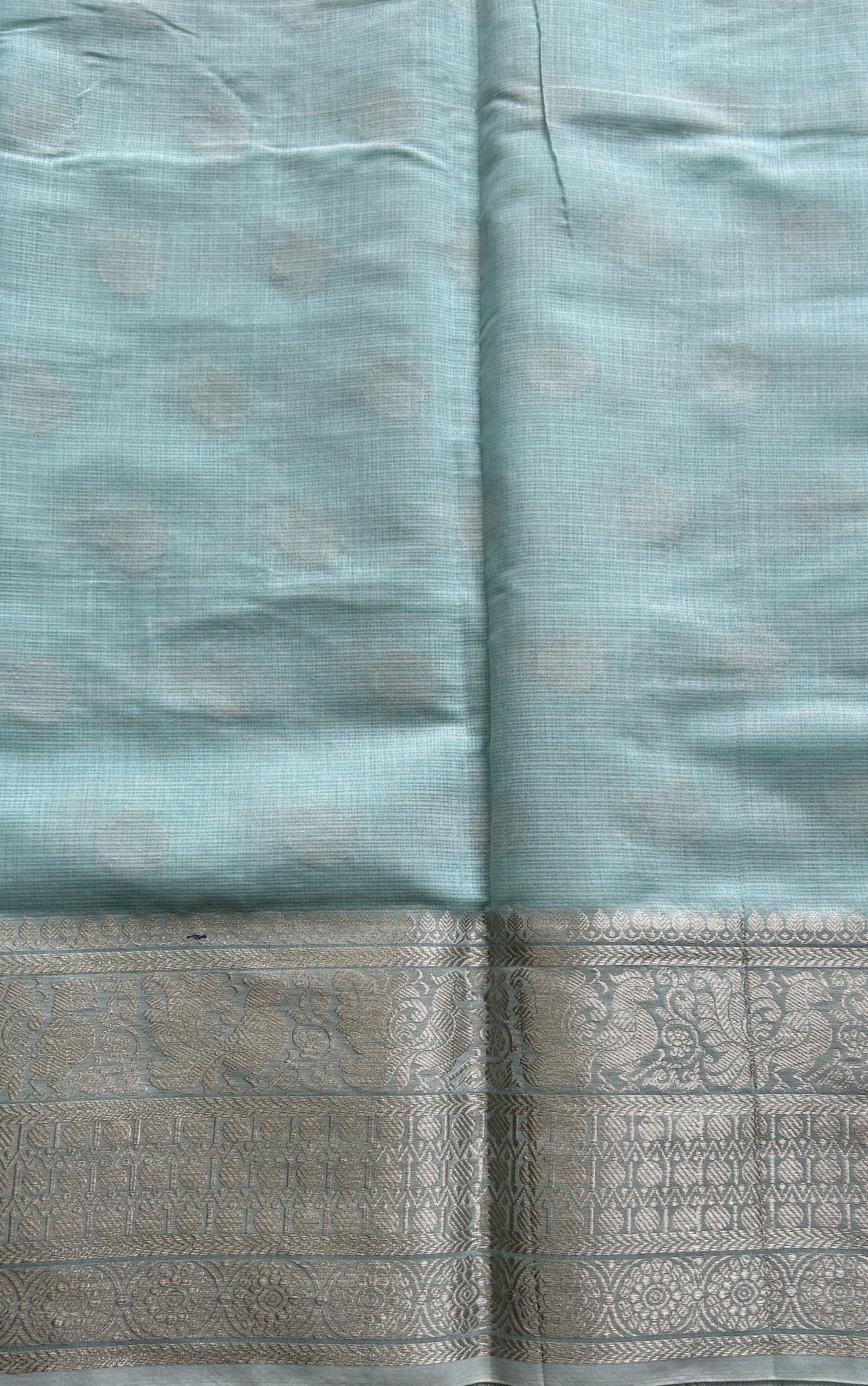 Silk kota Saree Sea Blue colored Complemented with a Zari Border. - Sampradaya Designer Studio