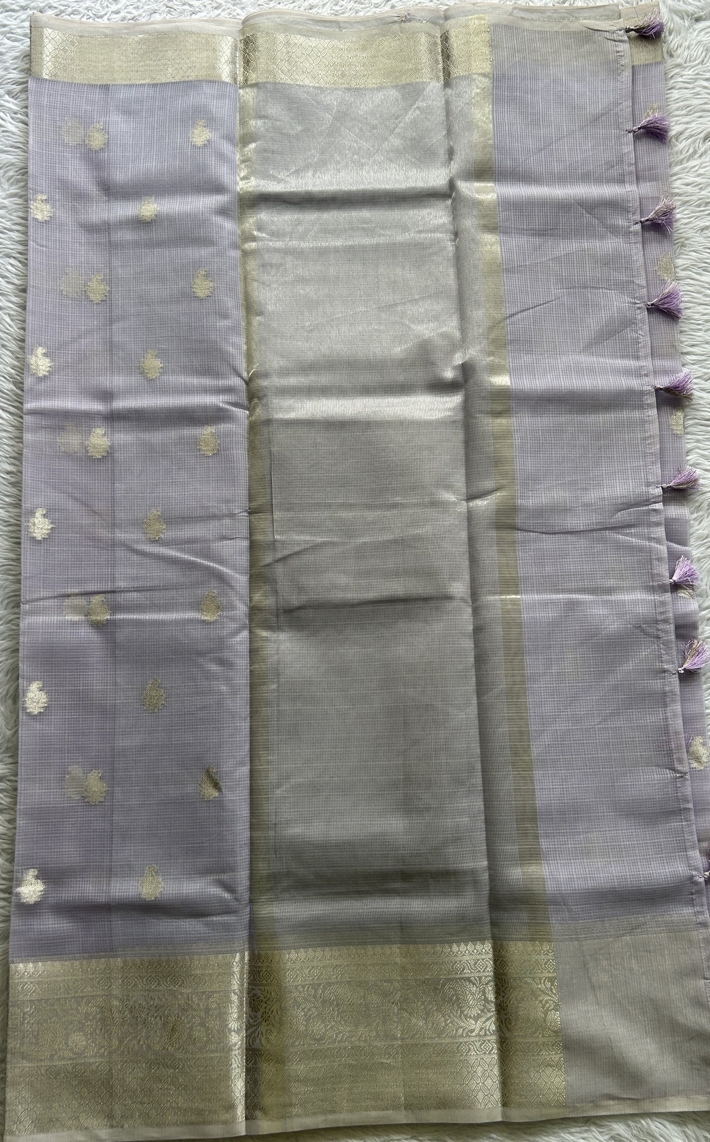 Silk kota Saree Light Lavender colored Complemented with a Zari Border. - Sampradaya Designer Studio