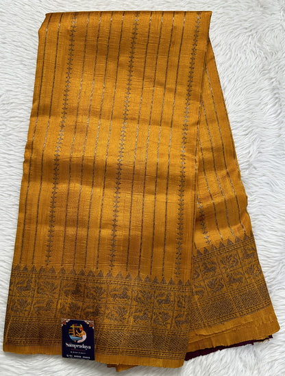 Banarasi Raw Silk Sarees Yellow Colored Complemented With a Intricate Weaving Border - Sampradaya Designer Studio