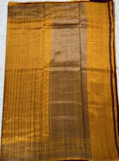 Banarasi Raw Silk Sarees Yellow Colored Complemented With a Intricate Weaving Border - Sampradaya Designer Studio