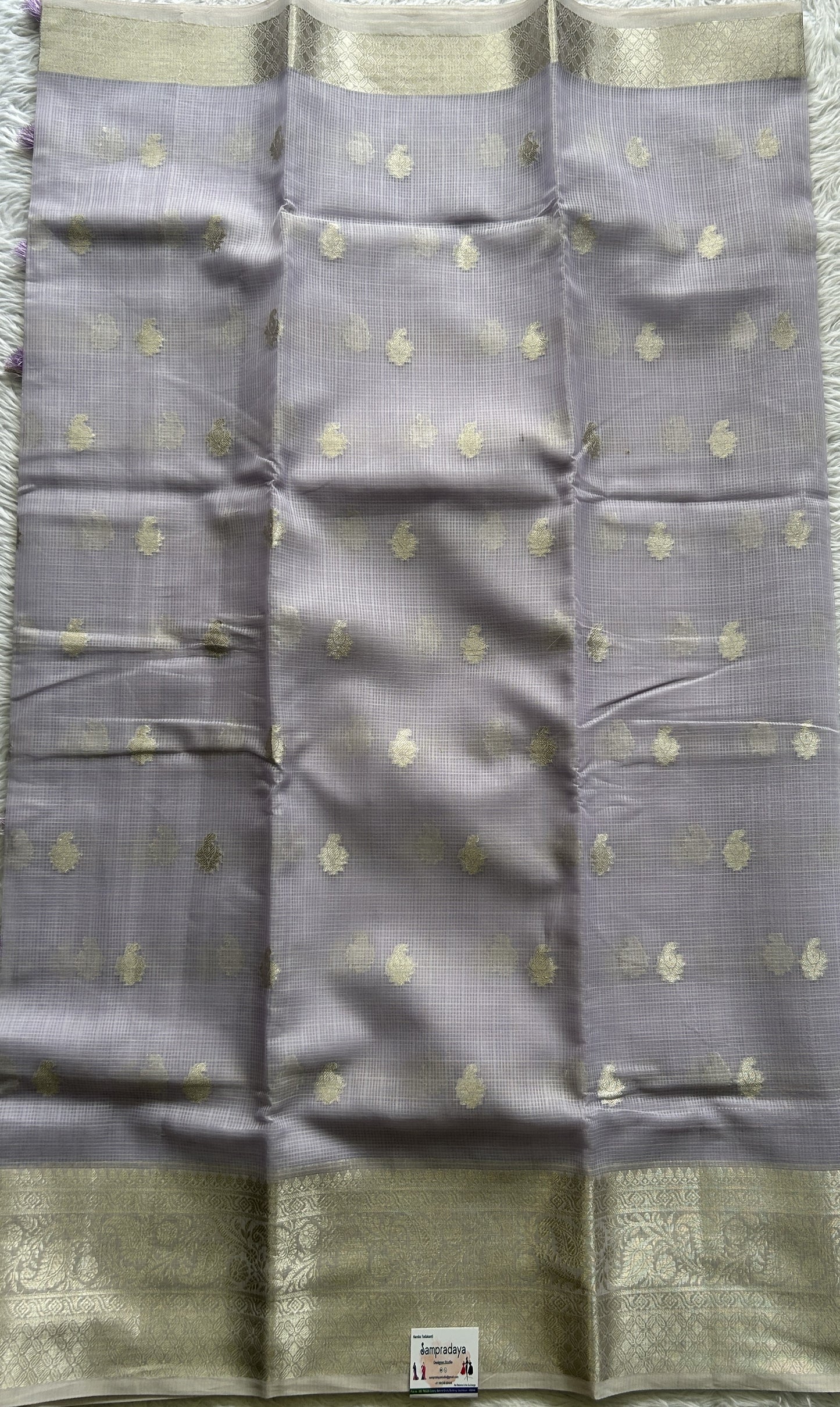 Silk kota Saree Light Lavender colored Complemented with a Zari Border. - Sampradaya Designer Studio