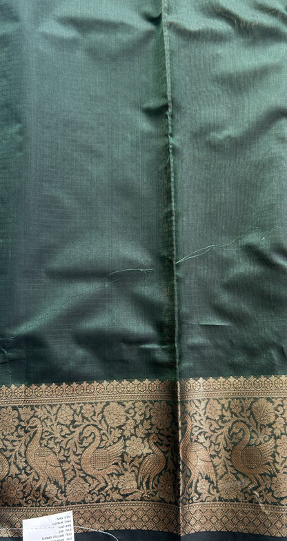 Silk kota Saree Bottle Green colored Complemented with a Zari Border. - Sampradaya Designer Studio