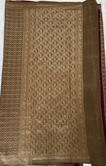 Banarasi Georgette Saree Olive Green Colored Complemented with a Zari Border. - Sampradaya Designer Studio