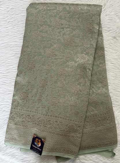 Banarasi Georgette Saree Light Green Colored Complemented with a Zari Border. - Sampradaya Designer Studio