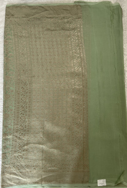 Banarasi Georgette Saree Light Green Colored Complemented with a Zari Border. - Sampradaya Designer Studio