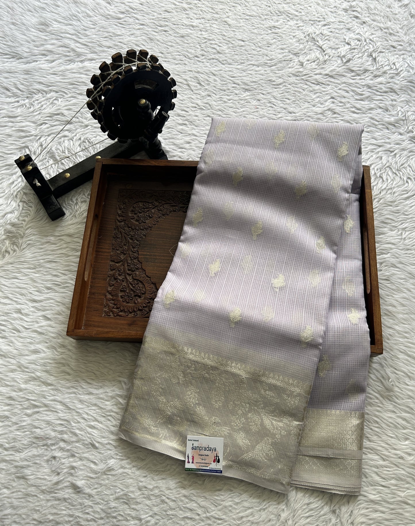 Silk kota Saree Light Lavender colored Complemented with a Zari Border. - Sampradaya Designer Studio