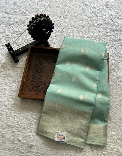 Silk kota Saree Sea Green colored Complemented with a Zari Border. - Sampradaya Designer Studio