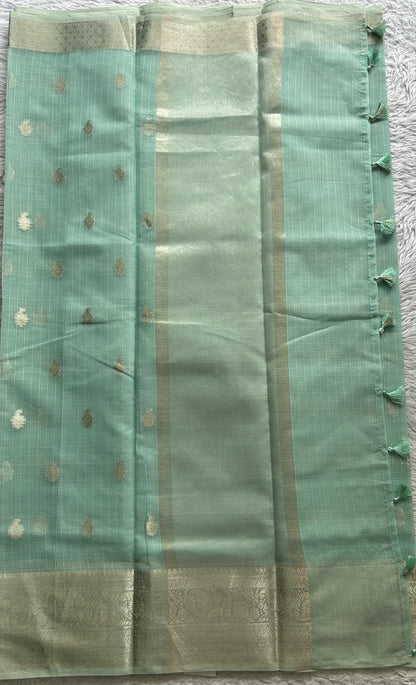 Silk kota Saree Sea Green colored Complemented with a Zari Border. - Sampradaya Designer Studio