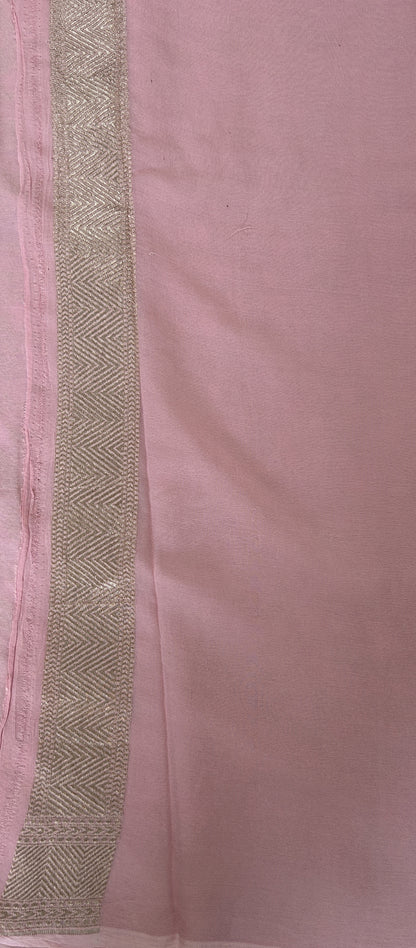 Banarasi Georgette Saree Baby Pink Colored Complemented with a Zari Border. - Sampradaya Designer Studio