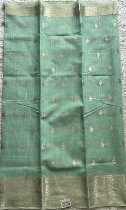 Silk kota Saree Sea Green colored Complemented with a Zari Border. - Sampradaya Designer Studio