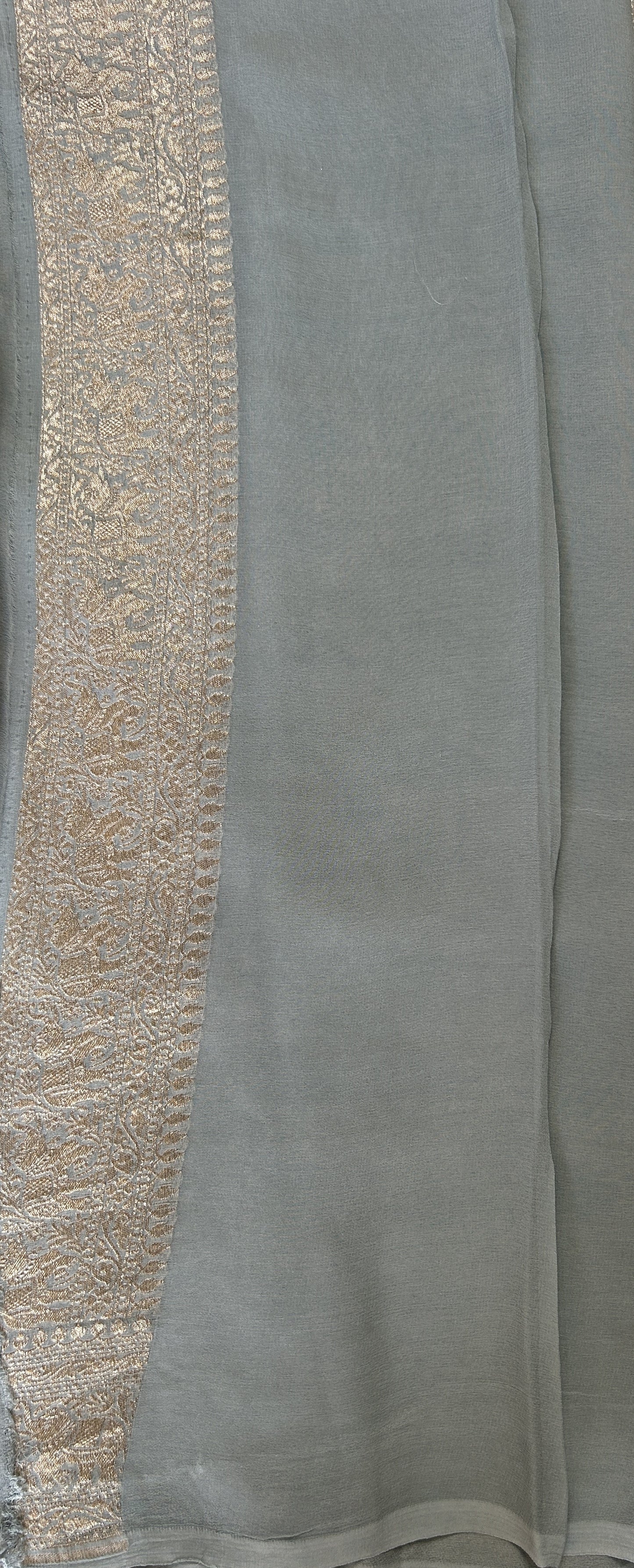 Banarasi Georgette Saree Gray Colored Complemented with a Zari Border. - Sampradaya Designer Studio