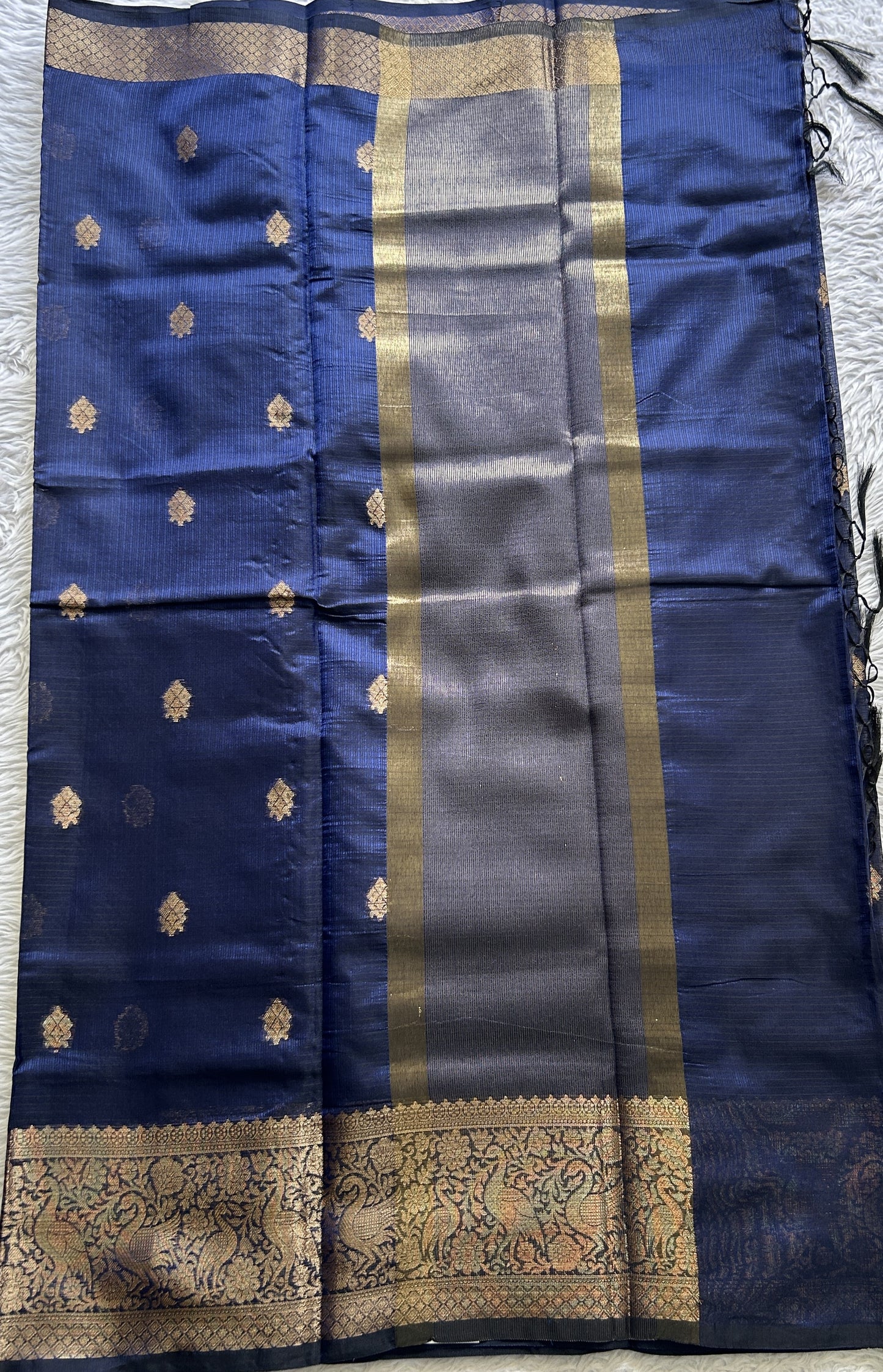 Silk kota Saree Indigo Blue colored Complemented with a Zari Border. - Sampradaya Designer Studio