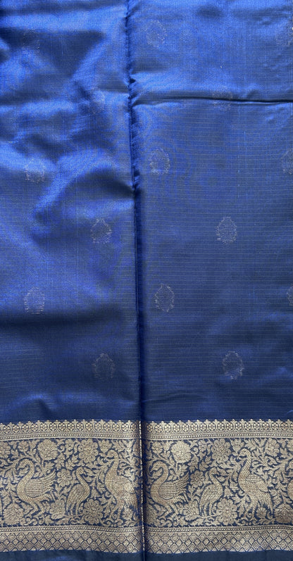 Silk kota Saree Indigo Blue colored Complemented with a Zari Border. - Sampradaya Designer Studio