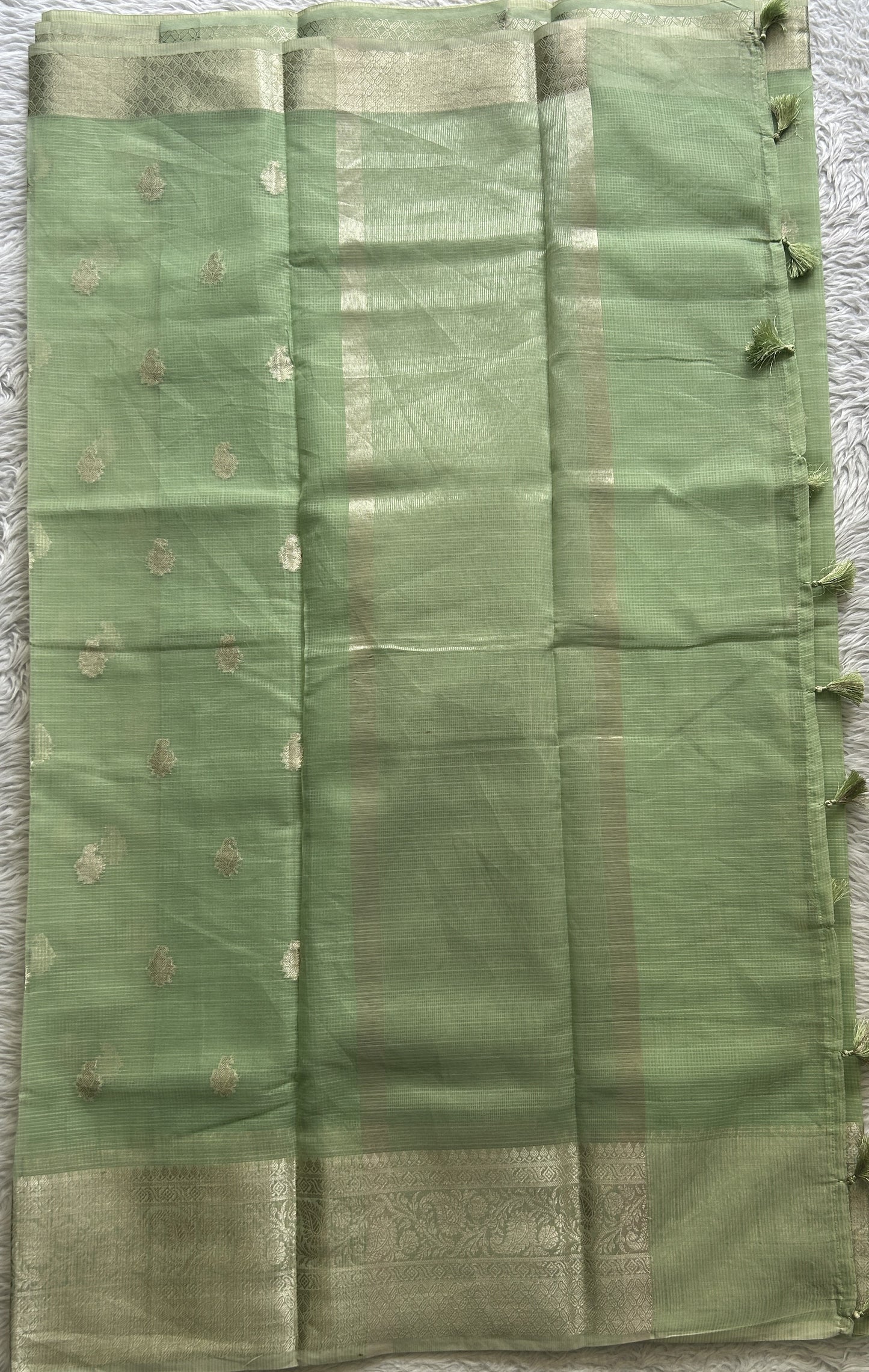 Silk kota Saree Light Green colored Complemented with a Zari Border. - Sampradaya Designer Studio