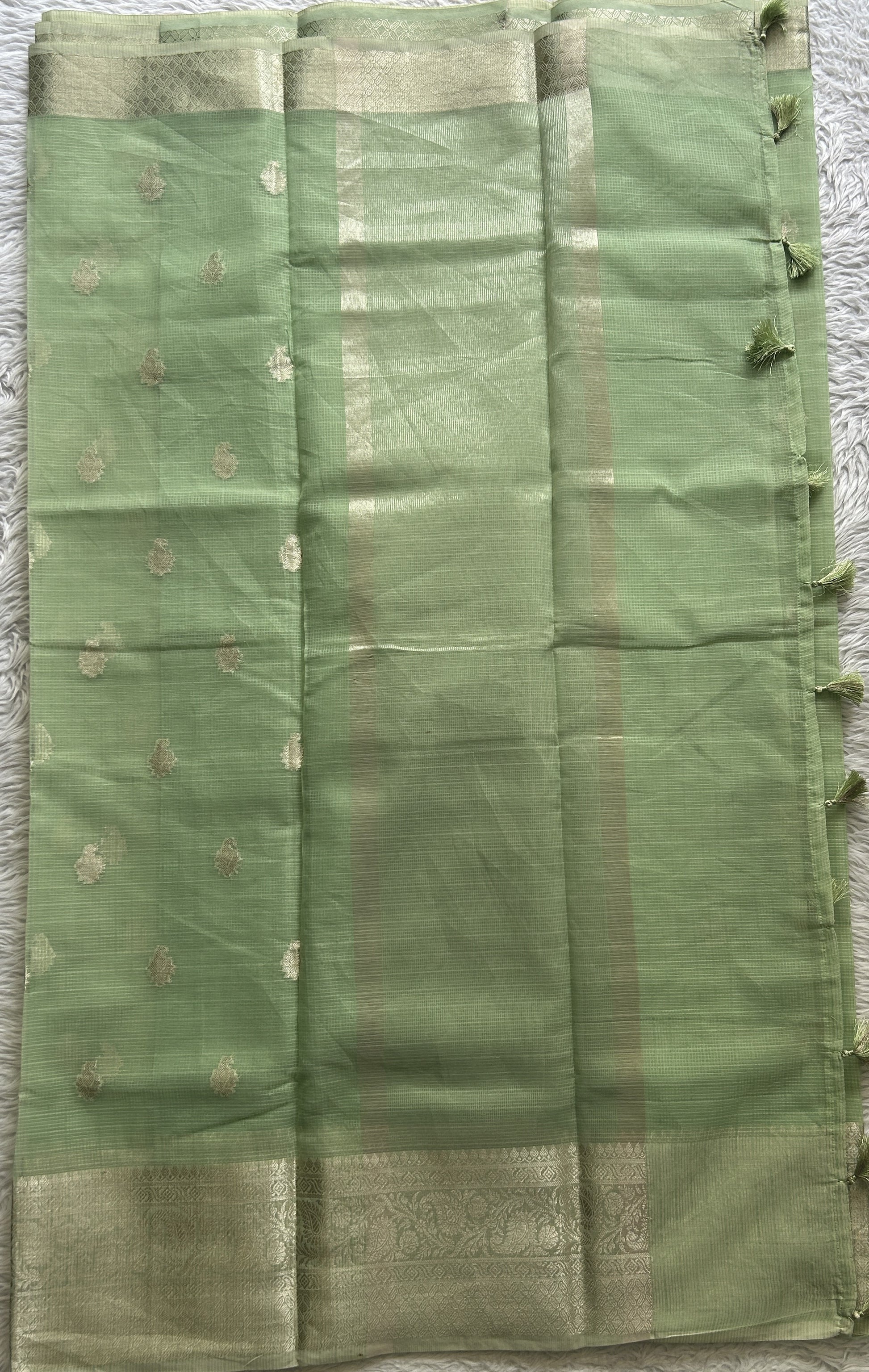 Silk kota Saree Light Green colored Complemented with a Zari Border. - Sampradaya Designer Studio