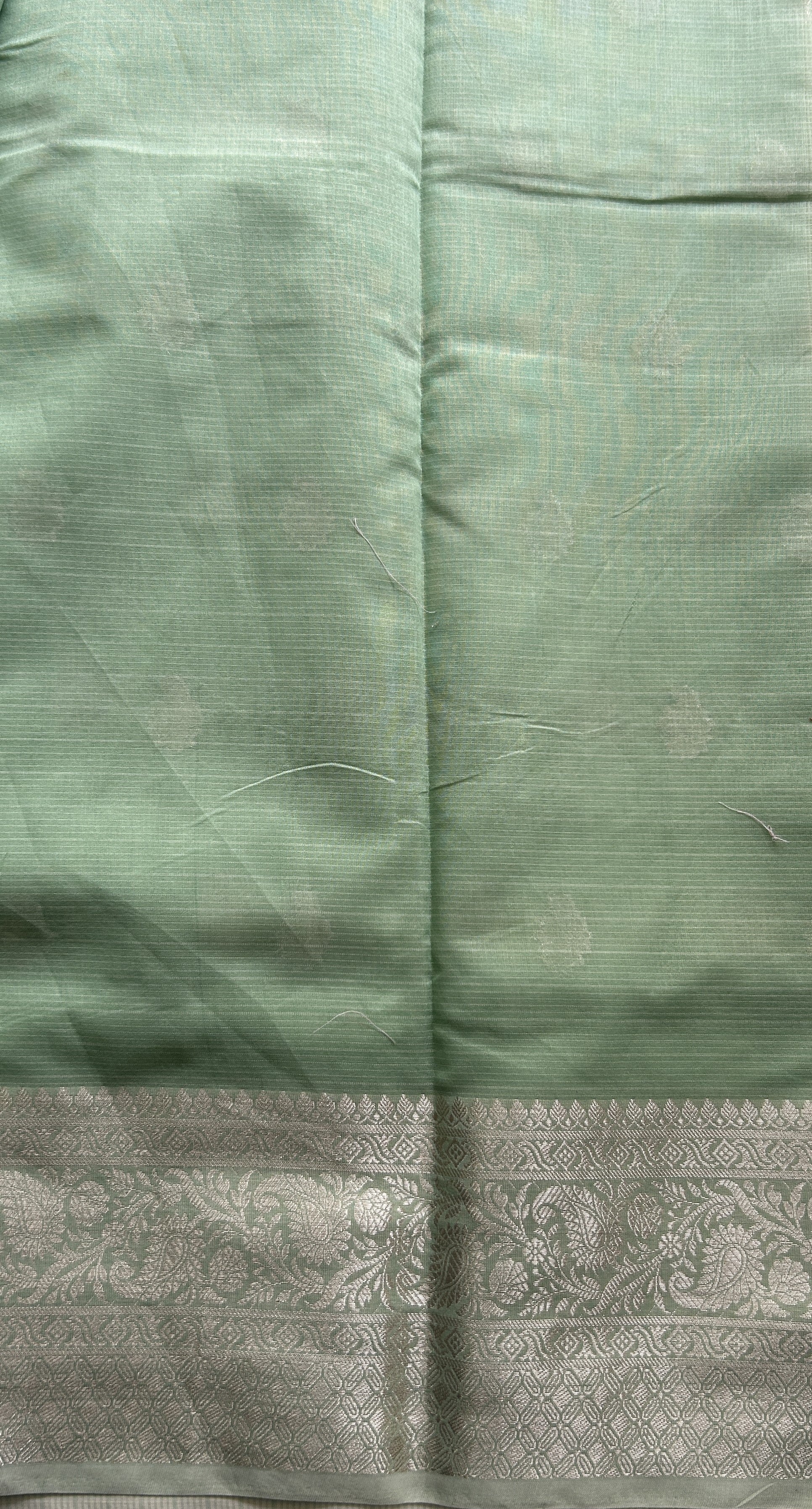 Silk kota Saree Light Green colored Complemented with a Zari Border. - Sampradaya Designer Studio