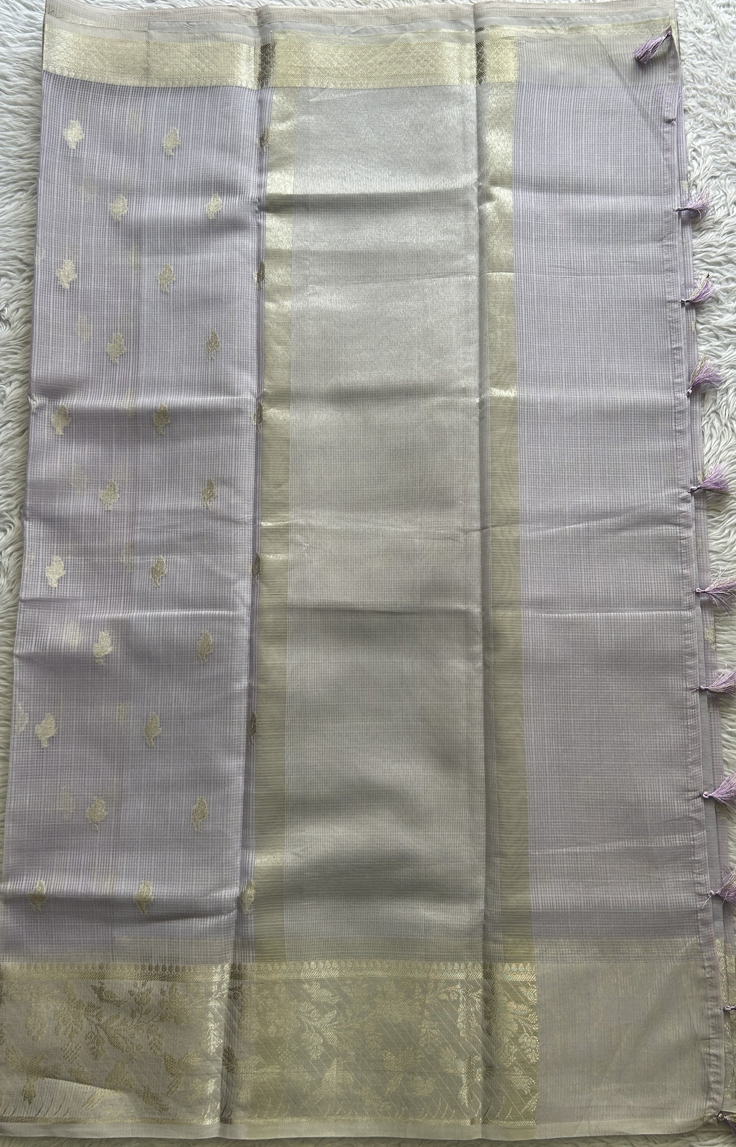 Silk kota Saree Light Lavender colored Complemented with a Zari Border. - Sampradaya Designer Studio