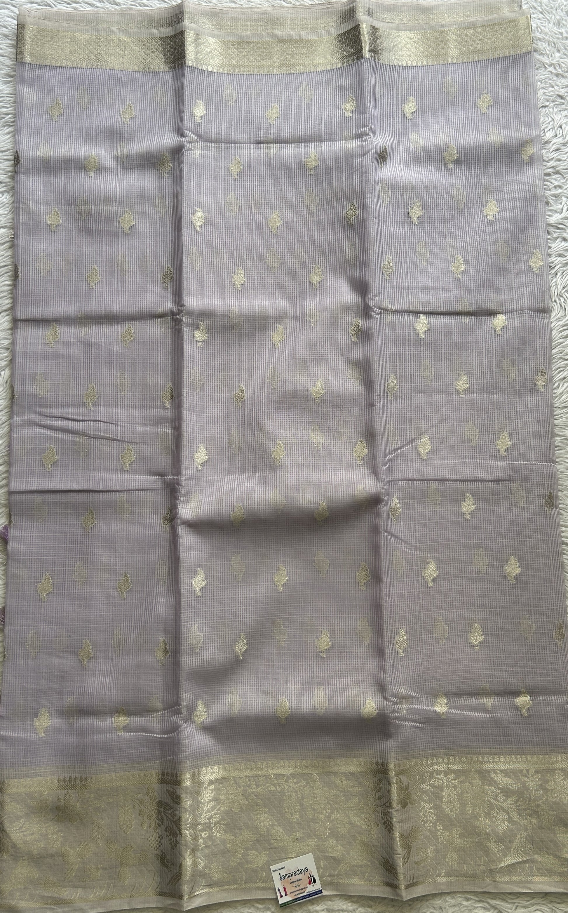 Silk kota Saree Light Lavender colored Complemented with a Zari Border. - Sampradaya Designer Studio