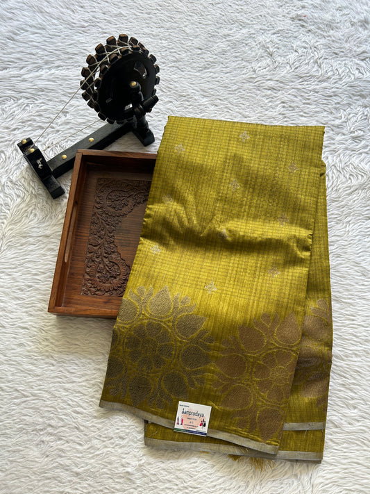 Semi Tussar Saree Olive Green Colored complemented with a Borderless. - Sampradaya Designer Studio