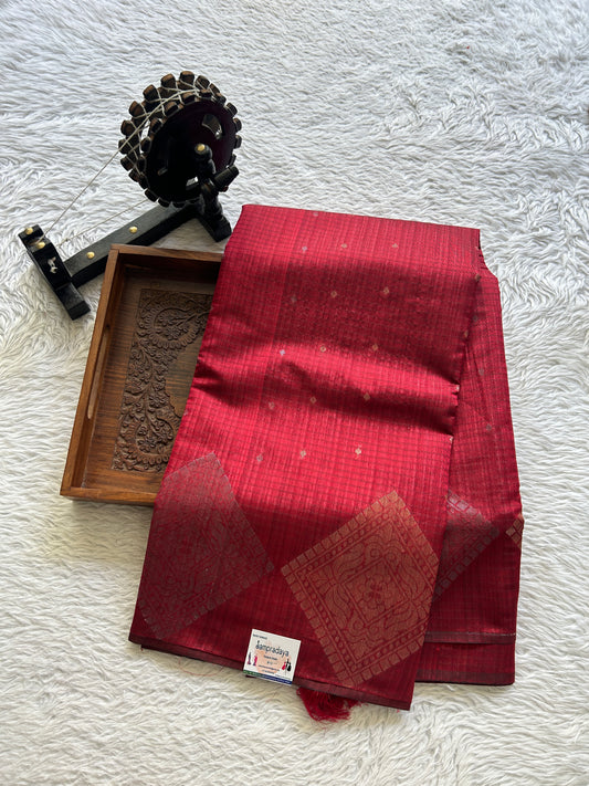 Semi Tussar Saree Maroon Colored complemented with a Borderless. - Sampradaya Designer Studio