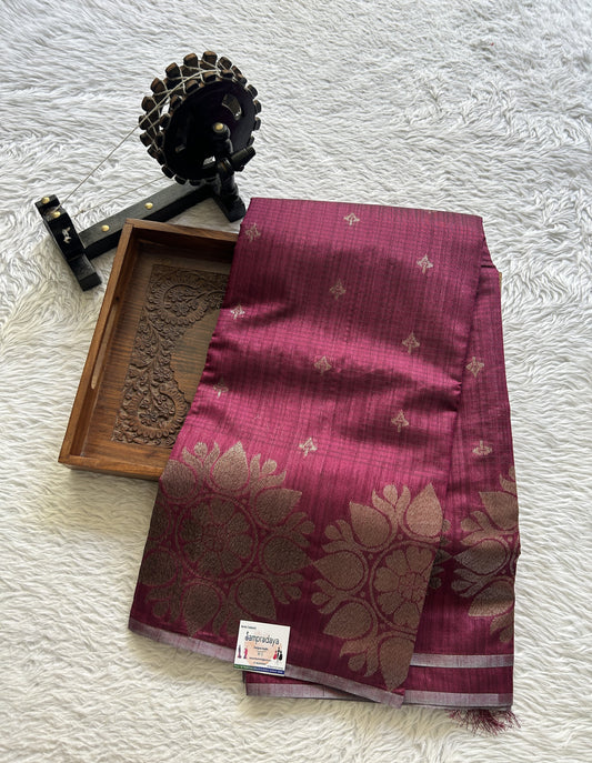 Semi Tussar Saree Dark Pink Colored complemented with a Borderless. - Sampradaya Designer Studio