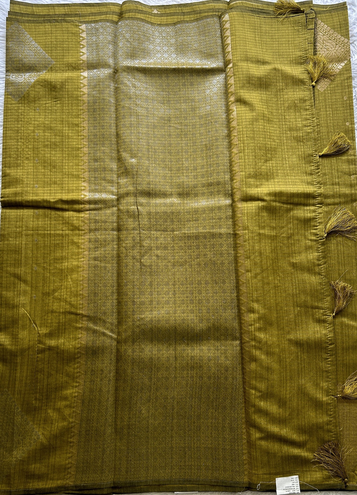 Semi Tussar Saree Olive Green Colored complemented with a Borderless. - Sampradaya Designer Studio