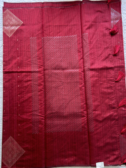 Semi Tussar Saree Maroon Colored complemented with a Borderless. - Sampradaya Designer Studio