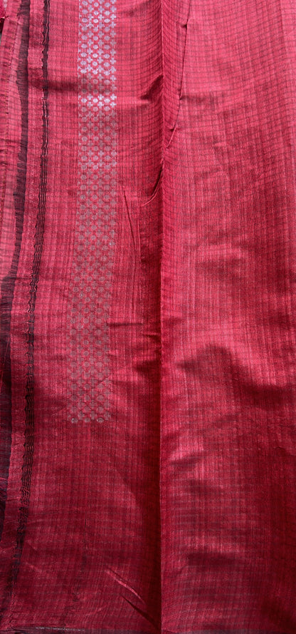 Semi Tussar Saree Maroon Colored complemented with a Borderless. - Sampradaya Designer Studio