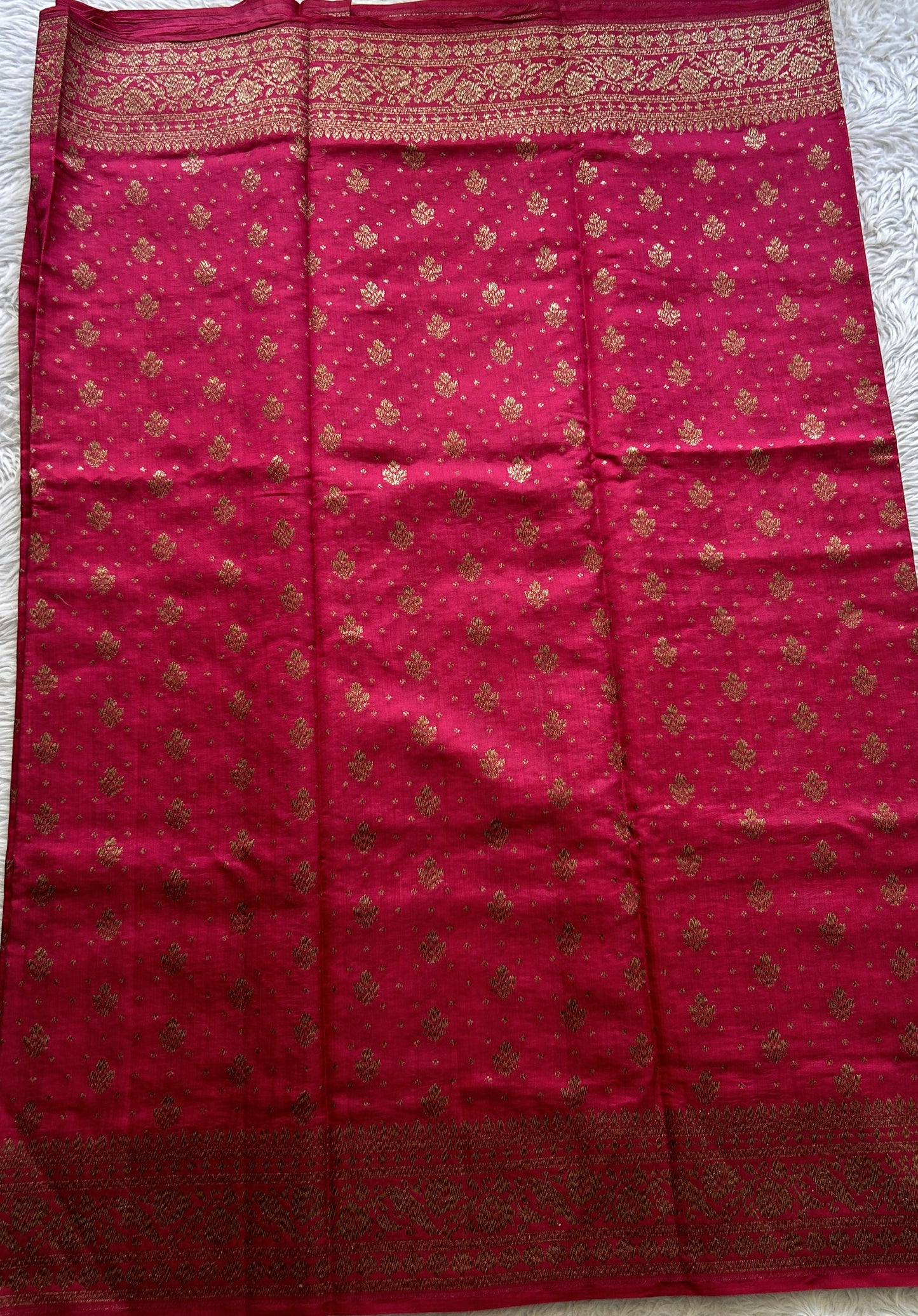 Raw Mango or Pooniya Silk Saree Pink Colored Complemented With a Zari Border - Sampradaya Designer Studio