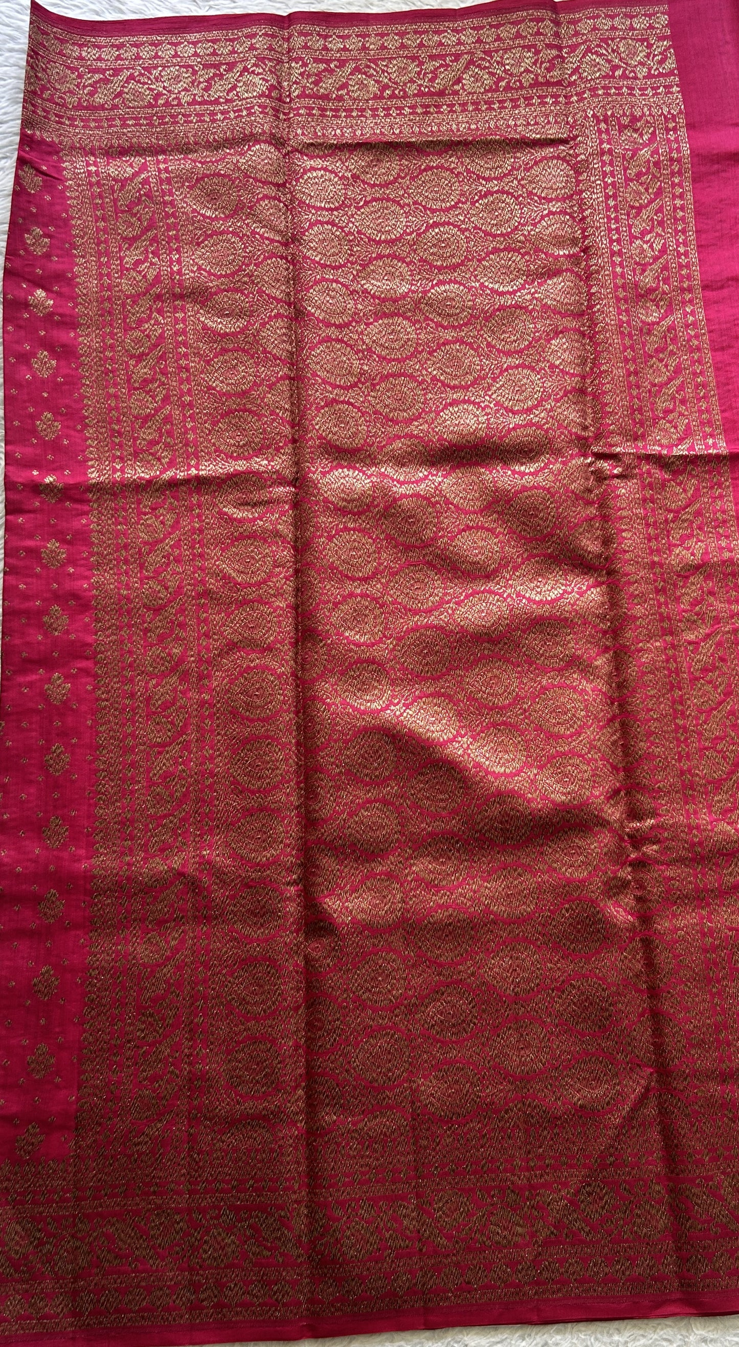 Raw Mango or Pooniya Silk Saree Pink Colored Complemented With a Zari Border - Sampradaya Designer Studio