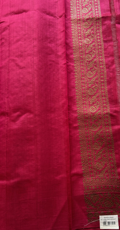 Raw Mango or Pooniya Silk Saree Pink Colored Complemented With a Zari Border - Sampradaya Designer Studio