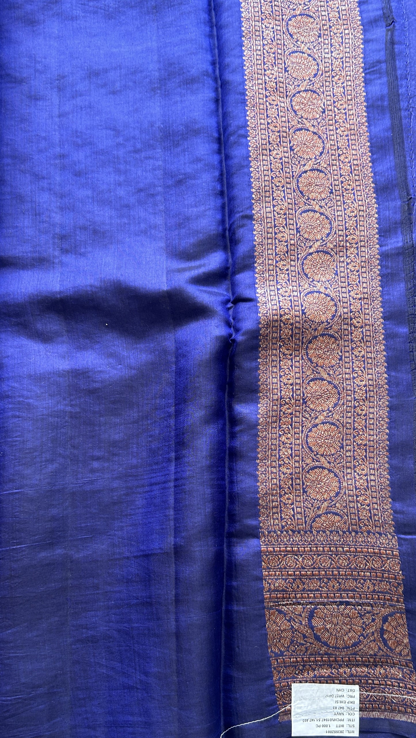 Raw Mango or Pooniya Silk Saree Ink Blue Colored Complemented With a Zari Border