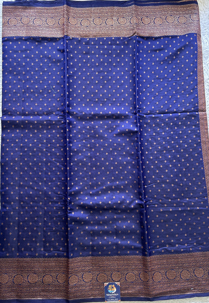 Raw Mango or Pooniya Silk Saree Ink Blue Colored Complemented With a Zari Border