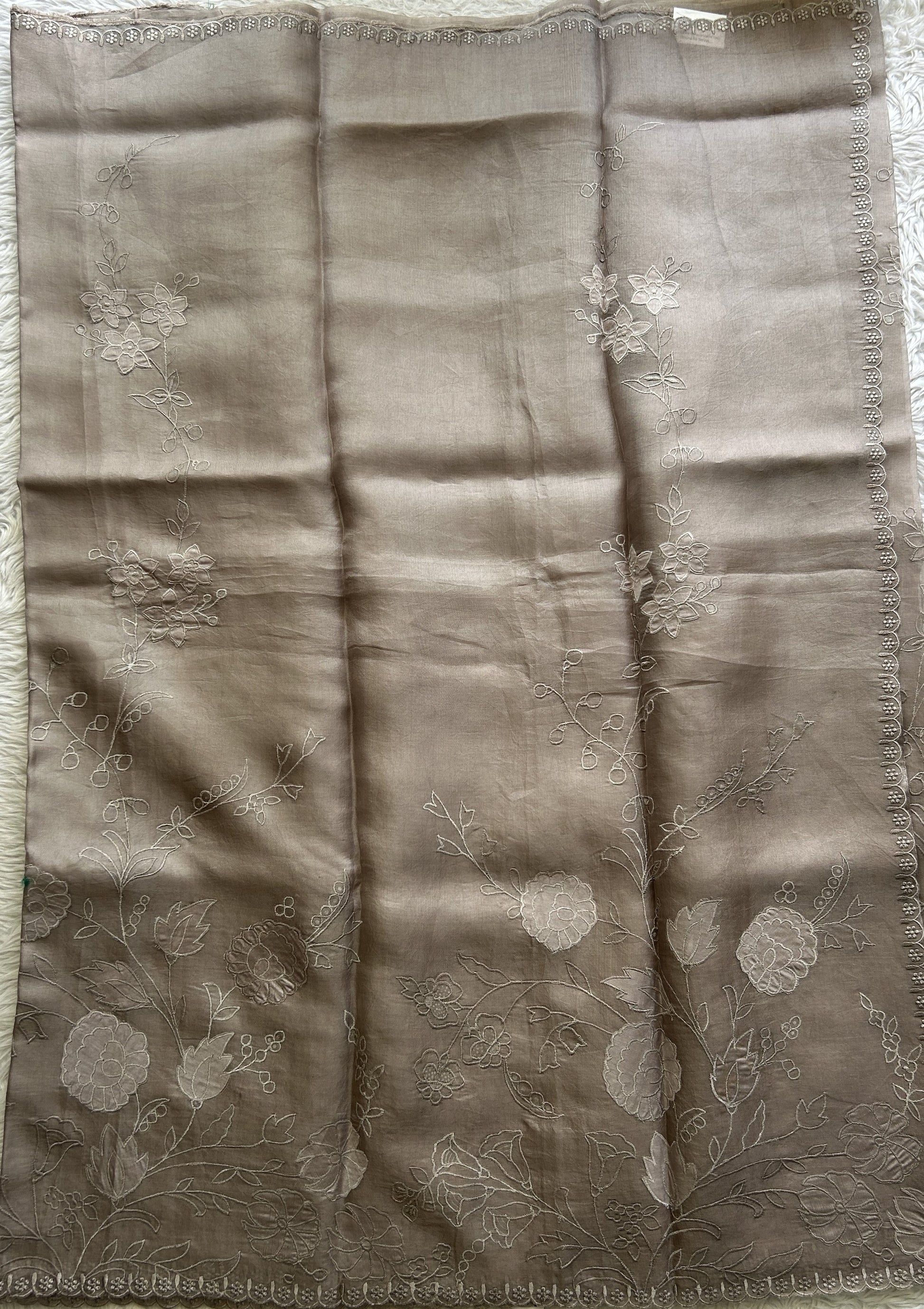 Banarasi Kora Silk Saree Light Gray Colored Complemented with a Scallop Border. - Sampradaya Designer Studio