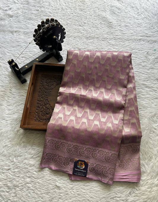 Banarasi Kora Tissue Saree Pink Colored Complemented with a Zari Border. - Sampradaya Designer Studio