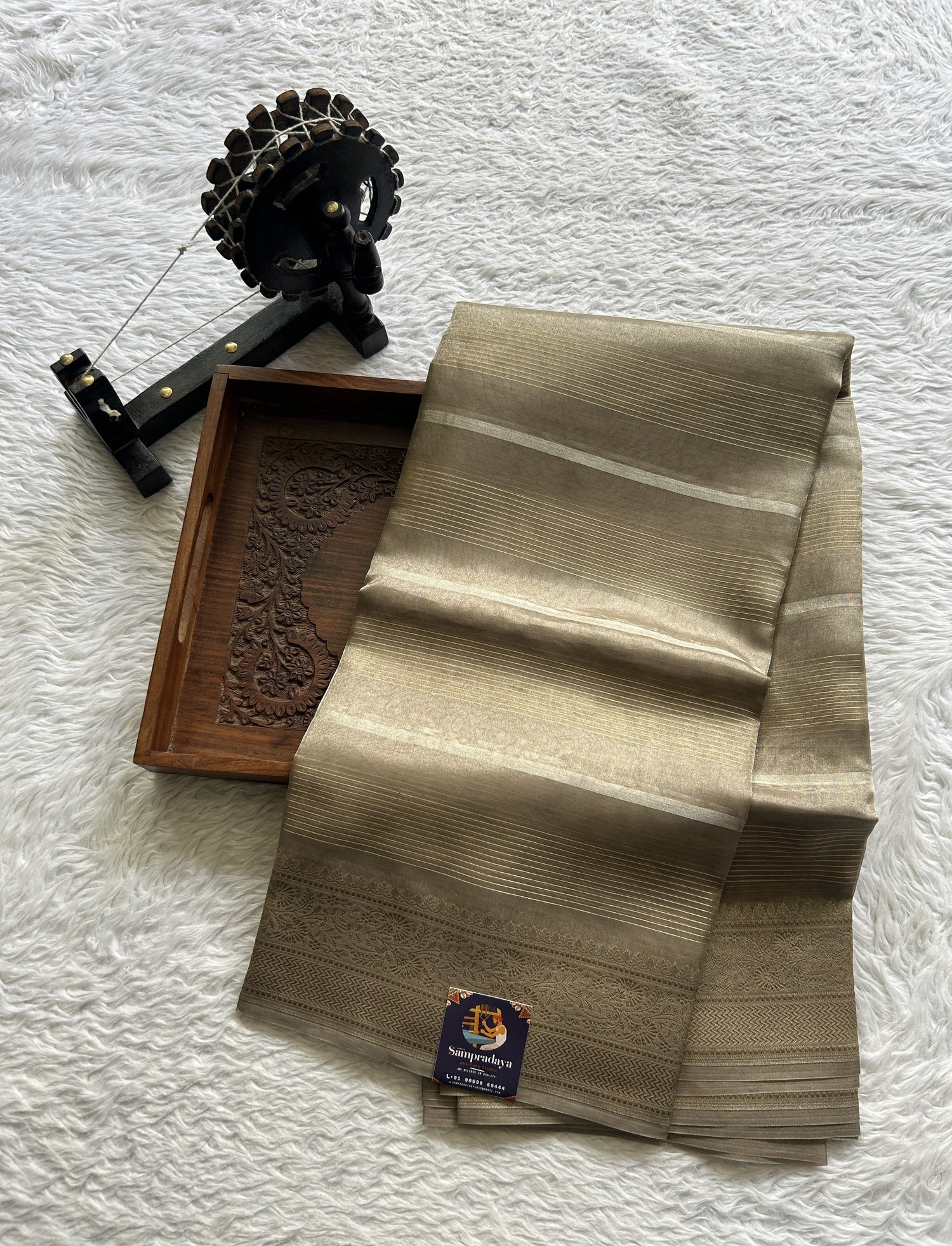 Banarasi Kora Tissue Saree Light Ash Colored Complemented with a Zari Border. - Sampradaya Designer Studio