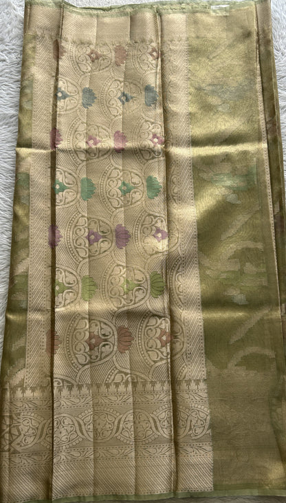 Silk kota Saree Light Green colored Complemented with a Zari Border. - Sampradaya Designer Studio