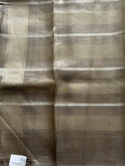 Banarasi Kora Tissue Saree Light Ash Colored Complemented with a Zari Border. - Sampradaya Designer Studio