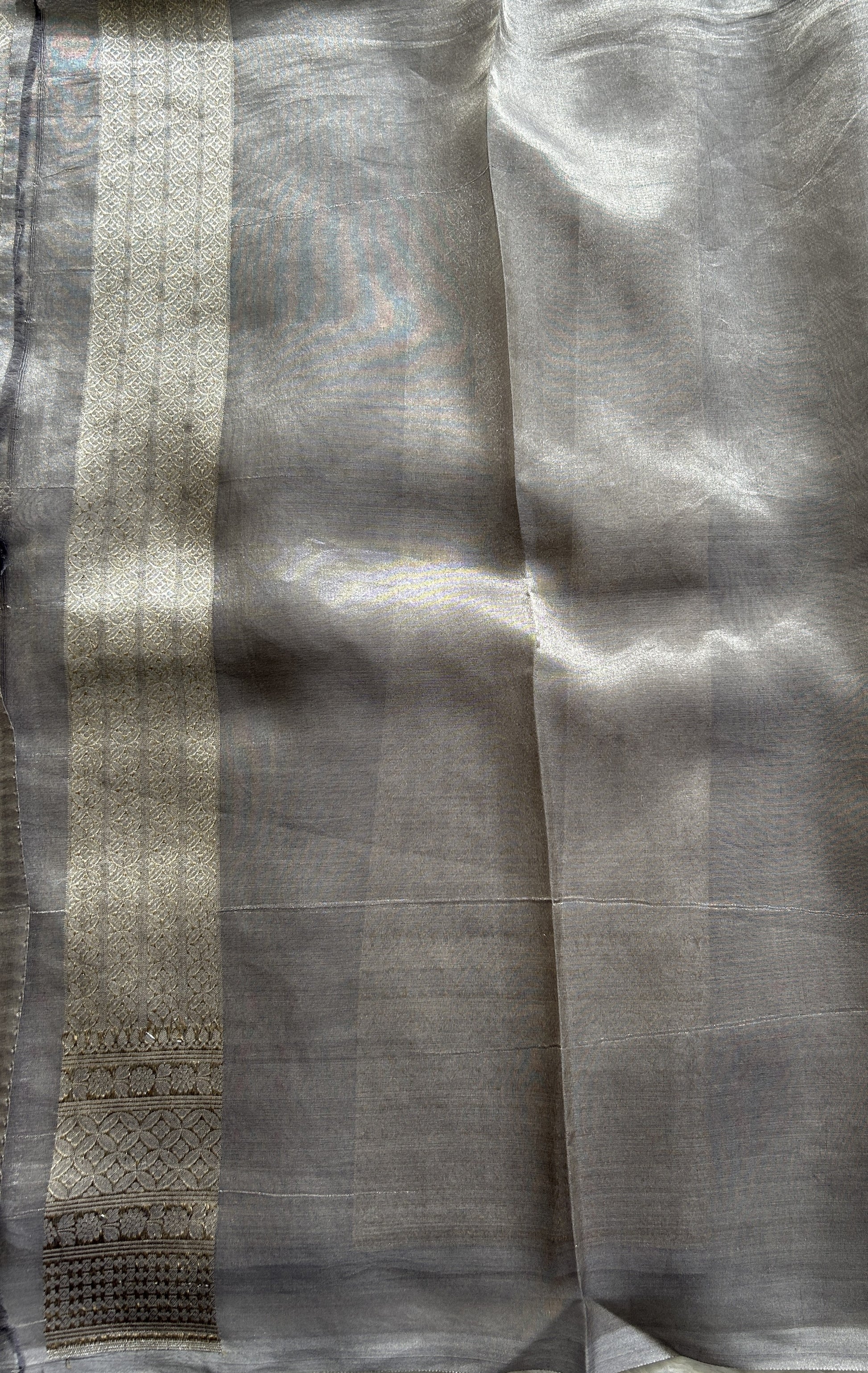 Banarasi Kora Tissue Saree Light Gray Colored Complemented with a Zari Border. - Sampradaya Designer Studio