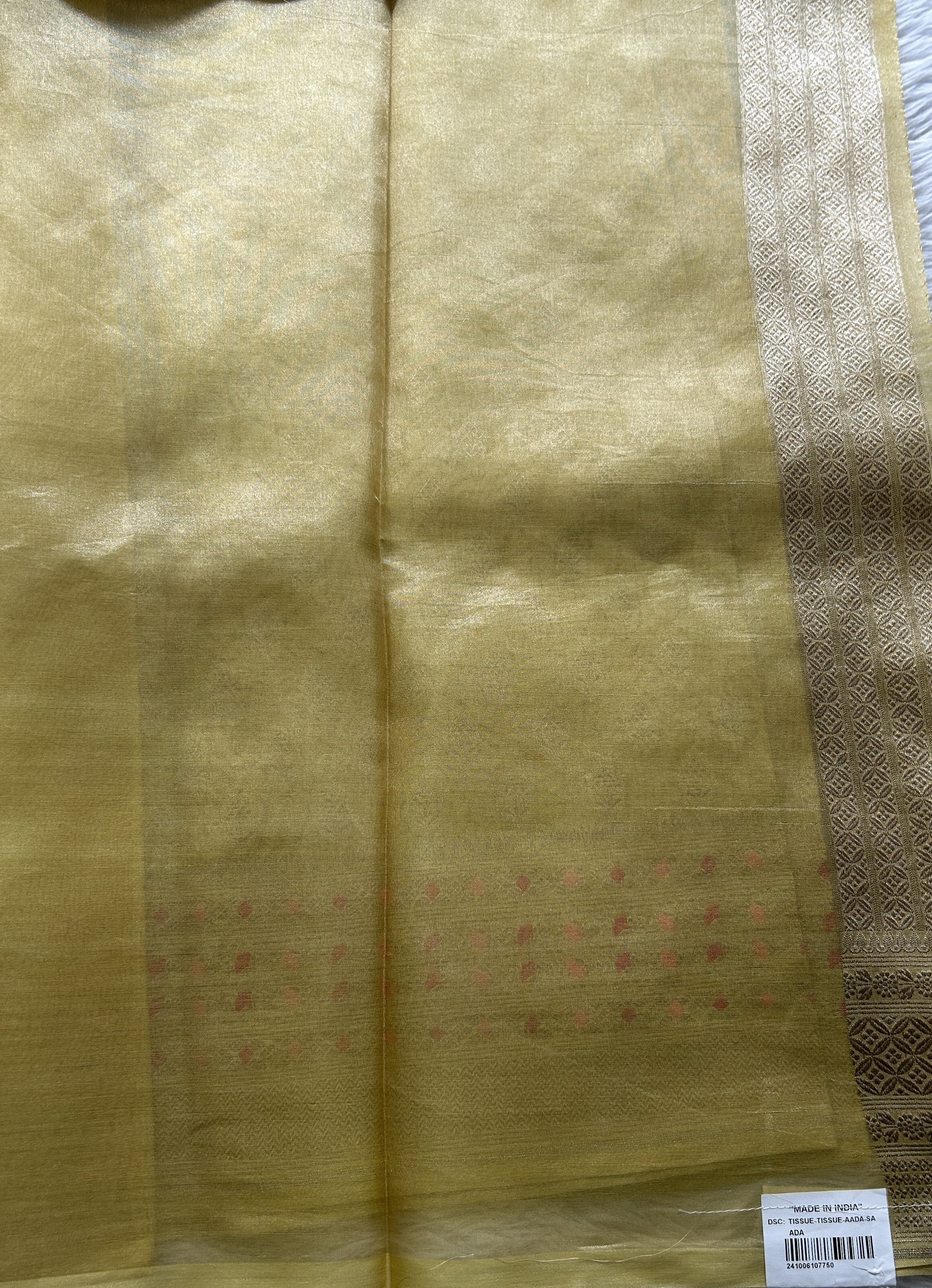 Banarasi Kora Tissue Saree Light Yellow Colored Complemented with a Zari Border. - Sampradaya Designer Studio