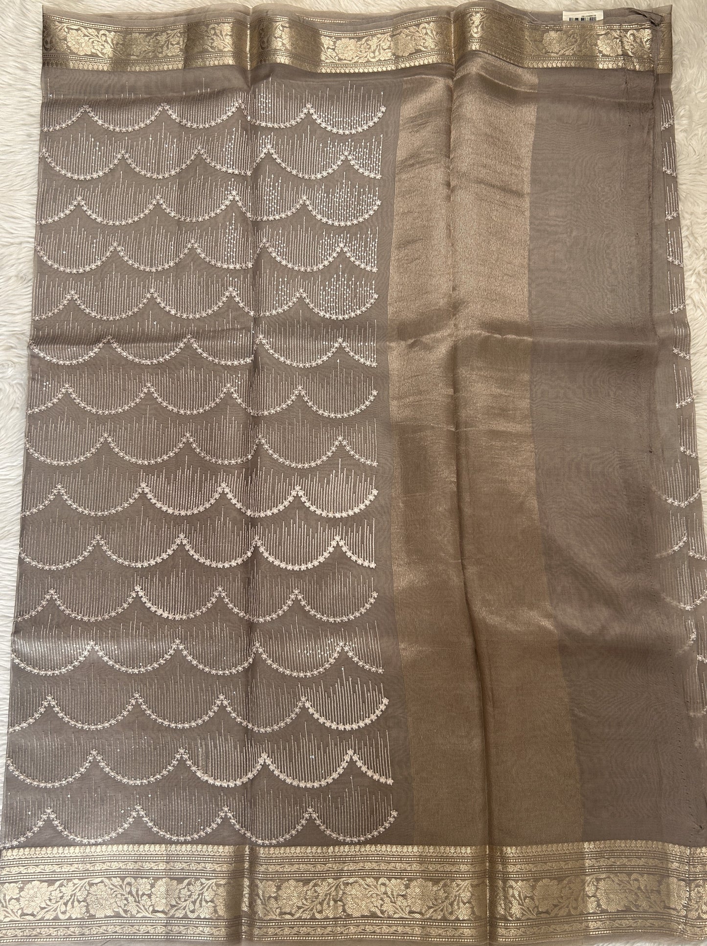 Banarasi Kora Silk Saree Dusty Lavender Colored Complemented with a Zari Border. - Sampradaya Designer Studio